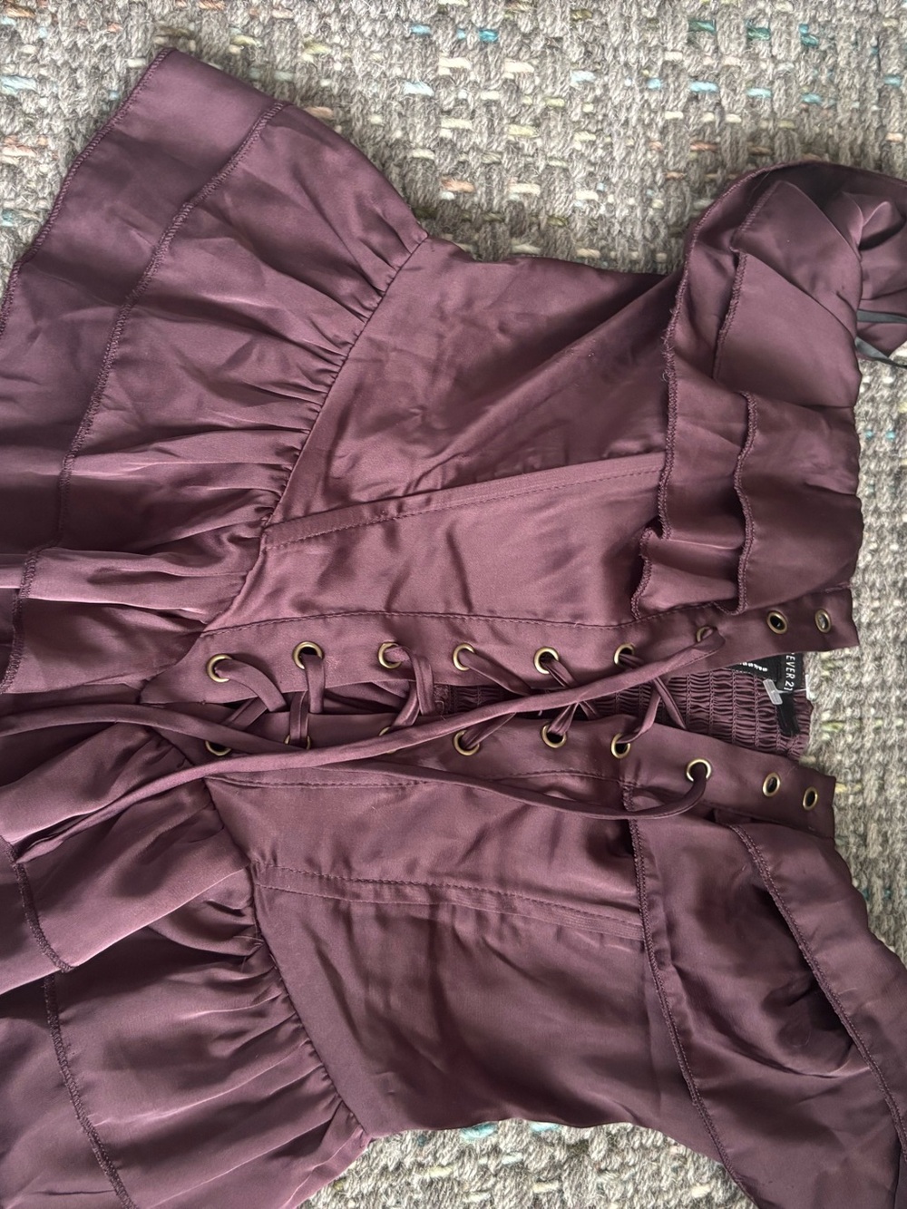 Forever 21 Mauve Lace-Up Smocked Top